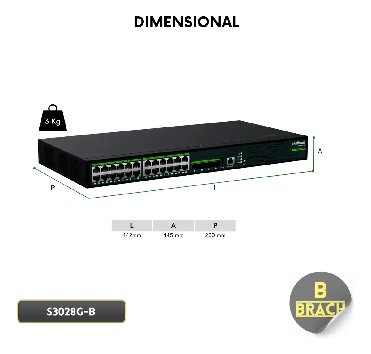 Switch Gerenciável S3028g-b L3de24portas Gigabit Poe E 4sfp+